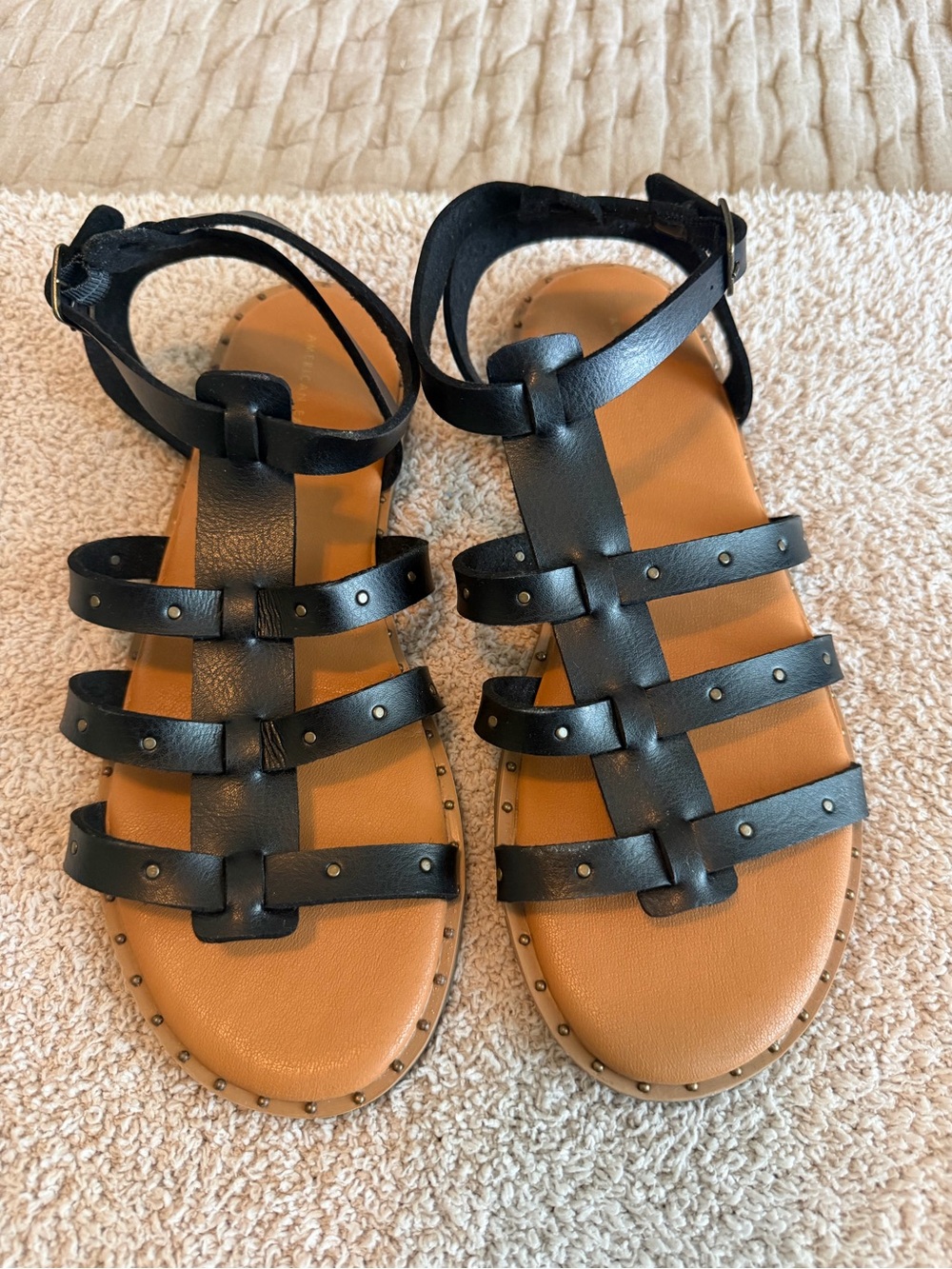 American Eagle Outfitters Black Multi-Strap Studded Gladiator Sandals